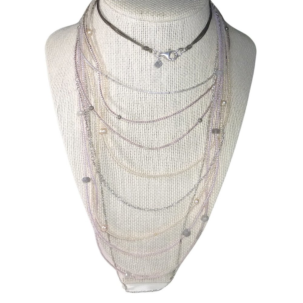 Silpada N2243 Long Multi Strand Sterling Silver Tiered Necklace Pyrite Pearl